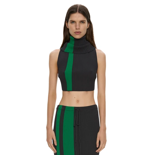 Christopher Esber Mach Stripe Turtleneck Crop in Rallye Green Black | Tops | Luxury Shoes 