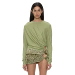 Christopher Esber Manto Long Sleeve Jersey Top in Fennel | Long Sleeve | Luxury Shoes 
