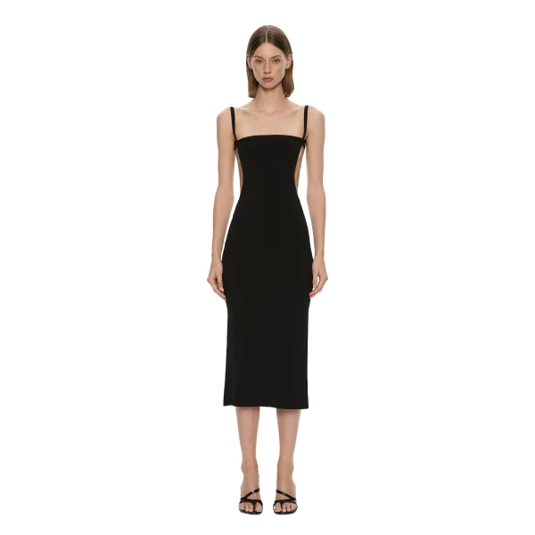 Christopher Esber Mara Contour Knit Dress in Black | Midi Dresses | Luxury Shoes 