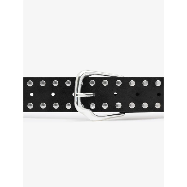 Christopher Esber Maverick Suede Studded Belt in Black Silver Buckle | Belts | Luxury Shoes 
