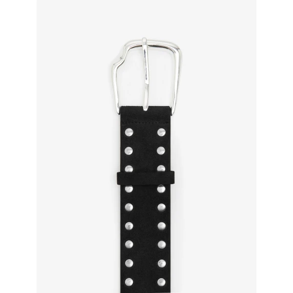 Christopher Esber Maverick Suede Studded Belt in Black Silver Buckle | Belts | Luxury Shoes 