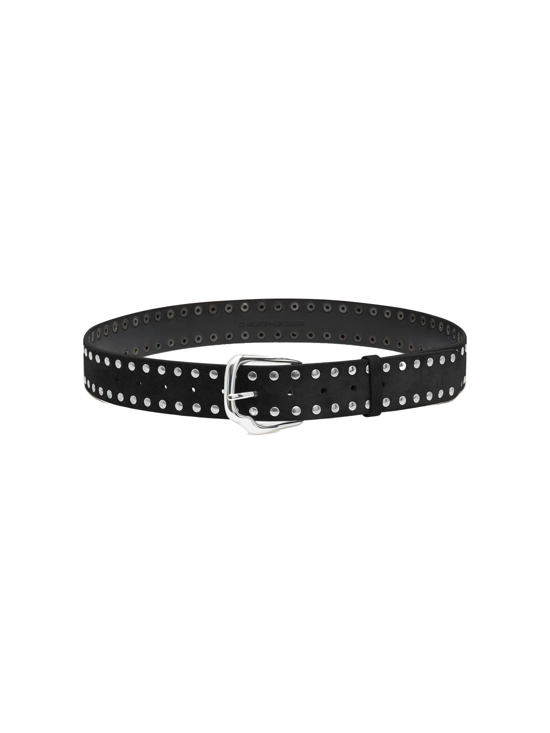Christopher Esber Maverick Suede Studded Belt in Black Silver Buckle Christopher Esber Maverick Suede Studded Belt in Black Silver Buckle | Belts | Luxury Shoes