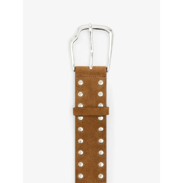 Christopher Esber Maverick Suede Studded Belt in Russet Silver Buckle | Belts | Luxury Shoes 
