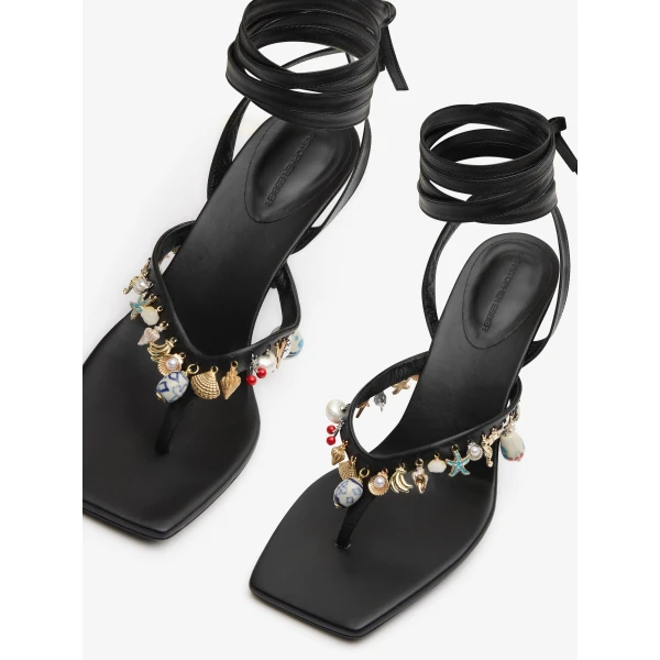 Christopher Esber Memento Charm Flip Flop Heel in Black | Flip Flops & Slides | Luxury Shoes 