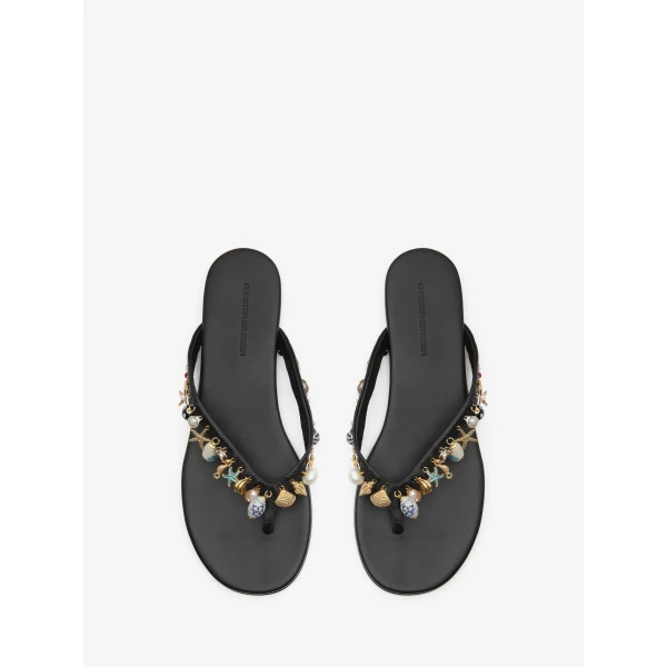 Christopher Esber Memento Charm Flip Flop in Black | Flip Flops & Slides | Luxury Shoes 