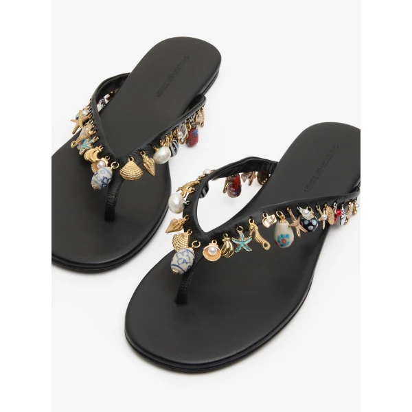 Christopher Esber Memento Charm Flip Flop in Black | Flip Flops & Slides | Luxury Shoes 