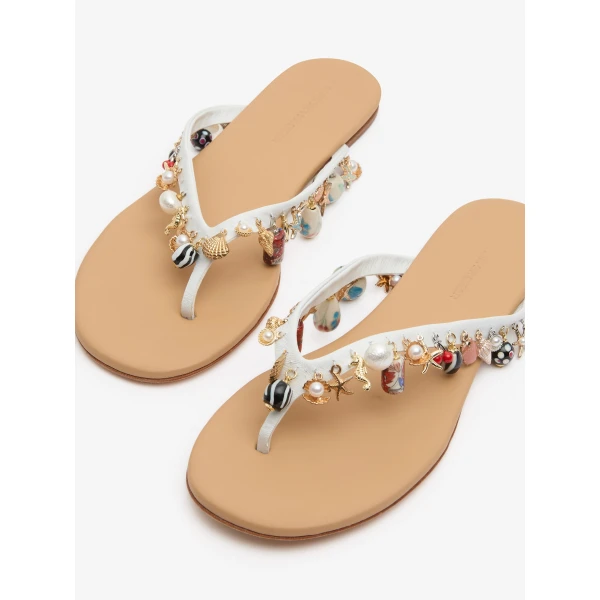Christopher Esber Memento Charm Flip Flop in White | Flip Flops & Slides | Luxury Shoes 