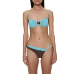 Christopher Esber Mineral Stone Ruched Bikini Top in Mineral Turquoise | Bikini | Luxury Shoes 