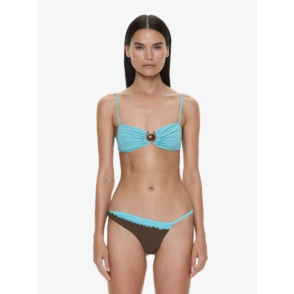 Christopher Esber Mineral Stone Ruched Bikini Top in Mineral Turquoise | Bikini | Luxury Shoes 