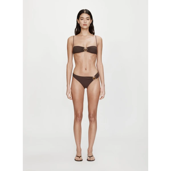 Christopher Esber Mineral Stone Ruched Bikini Top in Umber | Bikini | Luxury Shoes 