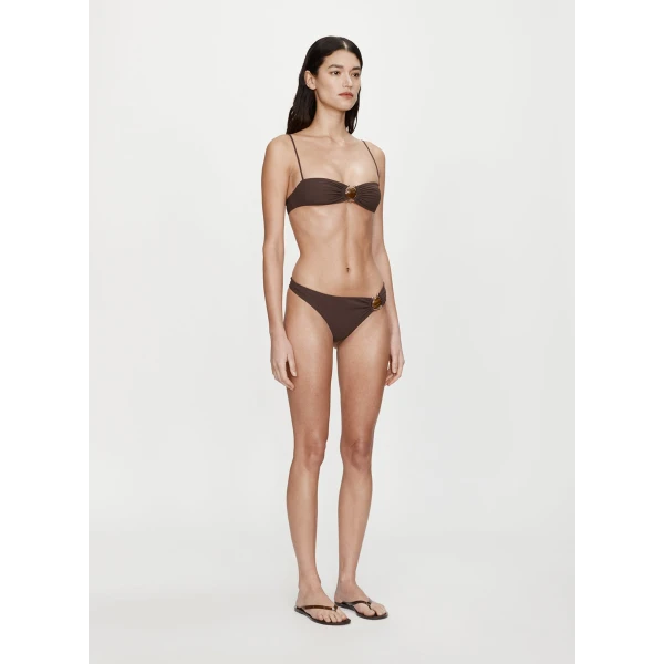 Christopher Esber Mineral Stone Ruched Bikini Top in Umber | Bikini | Luxury Shoes 