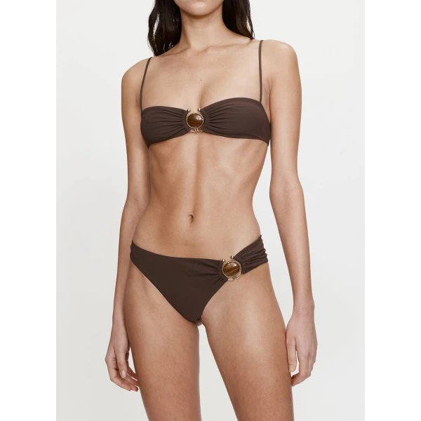 Christopher Esber Mineral Stone Ruched Bikini Top in Umber | Bikini | Luxury Shoes 