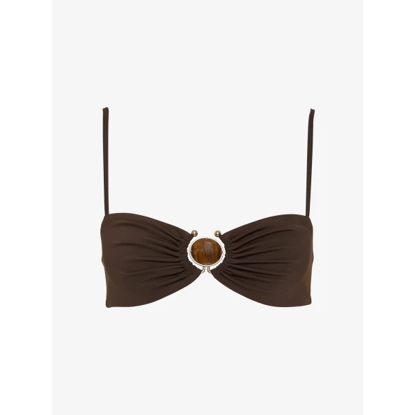Christopher Esber Mineral Stone Ruched Bikini Top in Umber | Bikini | Luxury Shoes 