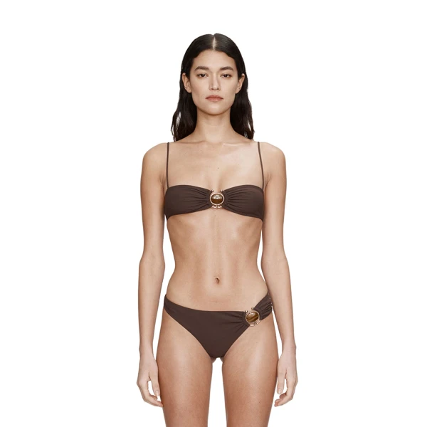 Mineral Stone Ruched Bikini Top in Umber