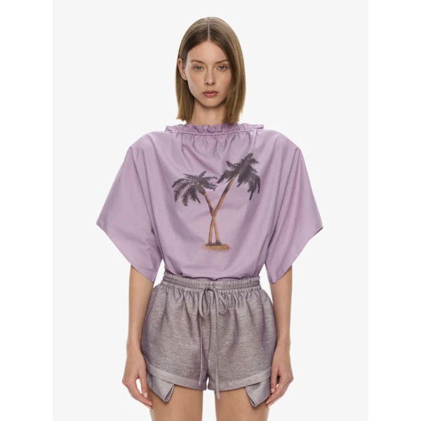 Christopher Esber Mirage Palm Poplin Top in Faded Lilac | Tops | Luxury Shoes 