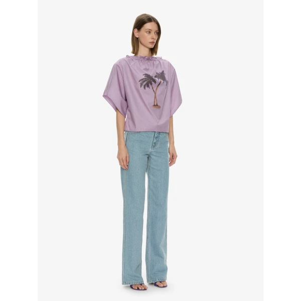 Christopher Esber Mirage Palm Poplin Top in Faded Lilac | Tops | Luxury Shoes 