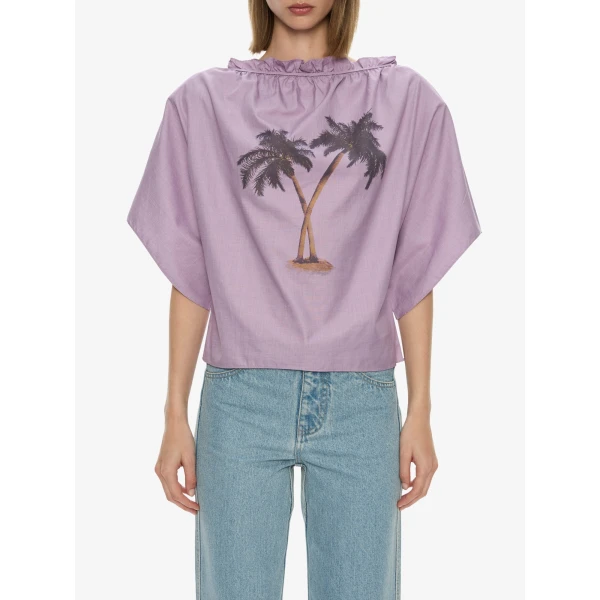 Christopher Esber Mirage Palm Poplin Top in Faded Lilac | Tops | Luxury Shoes 