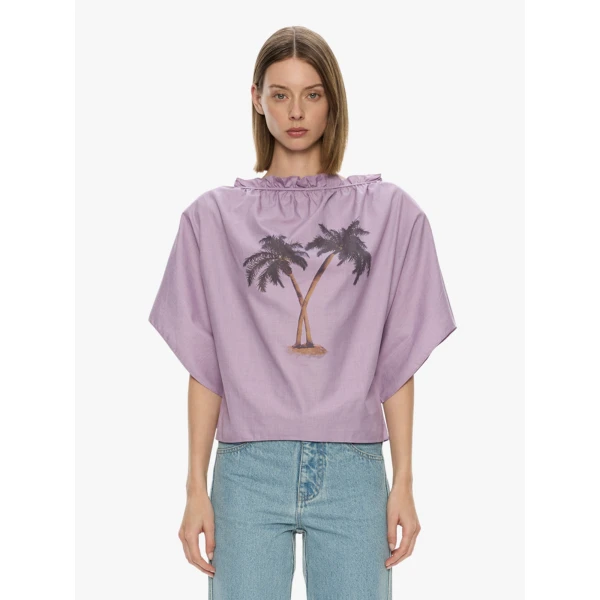 Christopher Esber Mirage Palm Poplin Top in Faded Lilac | Tops | Luxury Shoes 