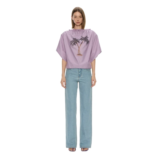 Mirage Palm Poplin Top in Faded Lilac