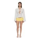 Christopher Esber Oasis Ruched Swim Boyshort in Zest White | Shorts | Luxury Shoes 