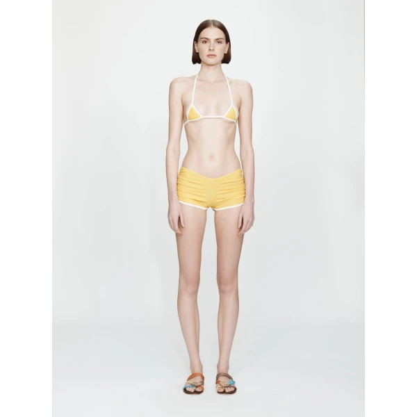 Christopher Esber Oasis Ruched Swim Boyshort in Zest White | Shorts | Luxury Shoes 