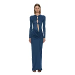 Christopher Esber Open Twist Ruched Long Sleeve Dress in Mineral Blue | Maxi Dresses | Luxury Shoes 