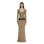 Christopher Esber Open Twist Verner Scooped Long Sleeve Dress in Khaki Black | Maxi Dresses | Luxury Shoes 