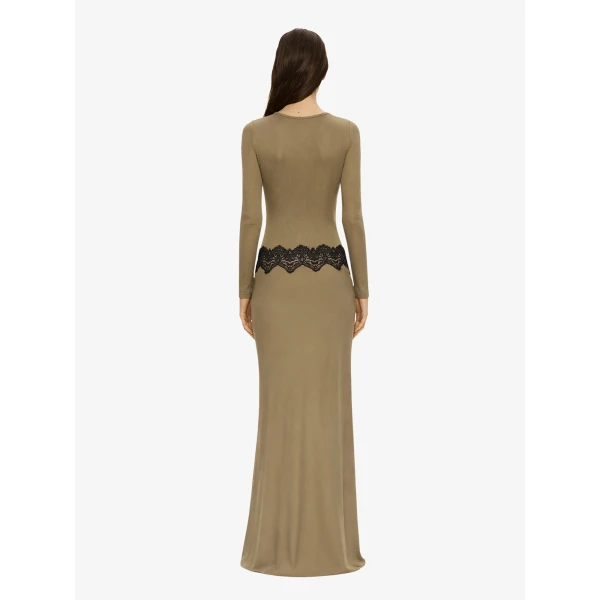 Christopher Esber Open Twist Verner Scooped Long Sleeve Dress in Khaki Black | Maxi Dresses | Luxury Shoes 
