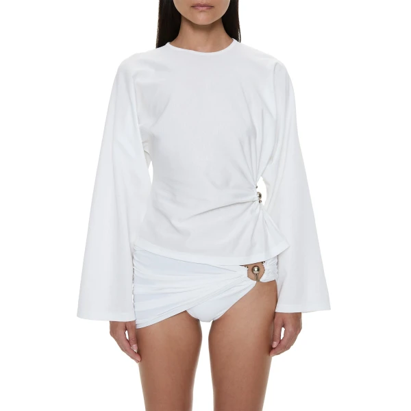 Orbit Ruched Magyar Top in White