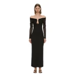 Christopher Esber Orbit Ruched Sheer Rib Column Dress in Black | Maxi Dresses | Luxury Shoes 