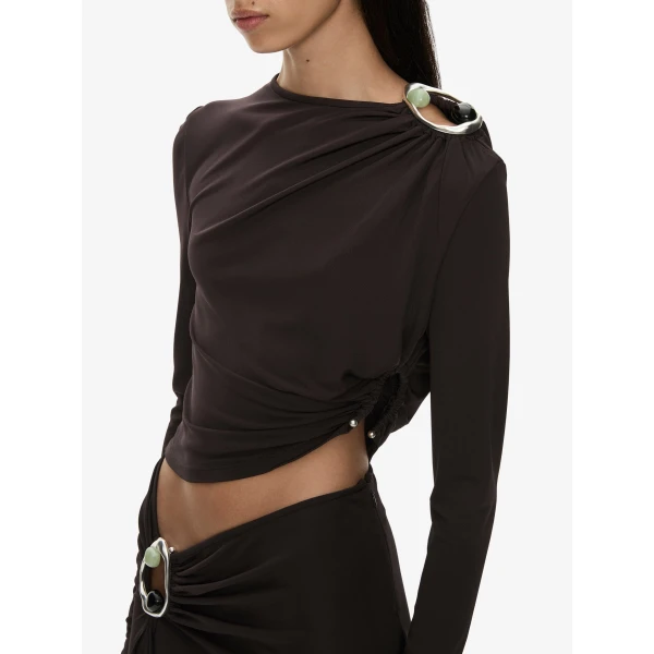 Christopher Esber Orica Crystal Cascade Jersey Skirt in Molasses | Skirts | Luxury Shoes 