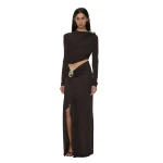 Christopher Esber Orica Crystal Cascade Jersey Skirt in Molasses | Skirts | Luxury Shoes 