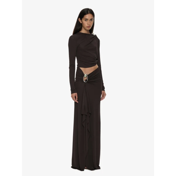 Christopher Esber Orica Crystal Cascade Jersey Skirt in Molasses | Skirts | Luxury Shoes 