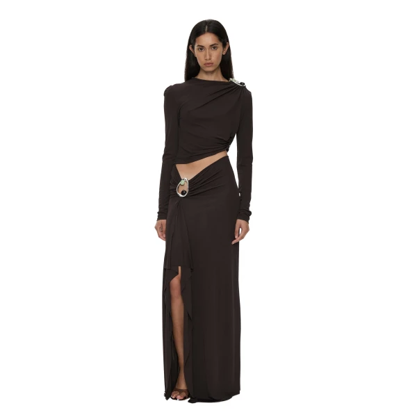 Christopher Esber Orica Crystal Cascade Jersey Skirt in Molasses | Skirts | Luxury Shoes 