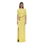 Christopher Esber Orica Crystal Cascade Jersey Skirt in Targa Yellow | Skirts | Luxury Shoes 
