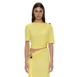 Christopher Esber Orica Crystal Ruched Jersey Tee in Targa Yellow | T-shirts | Luxury Shoes 