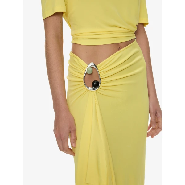 Christopher Esber Orica Crystal Ruched Jersey Tee in Targa Yellow | T-shirts | Luxury Shoes 