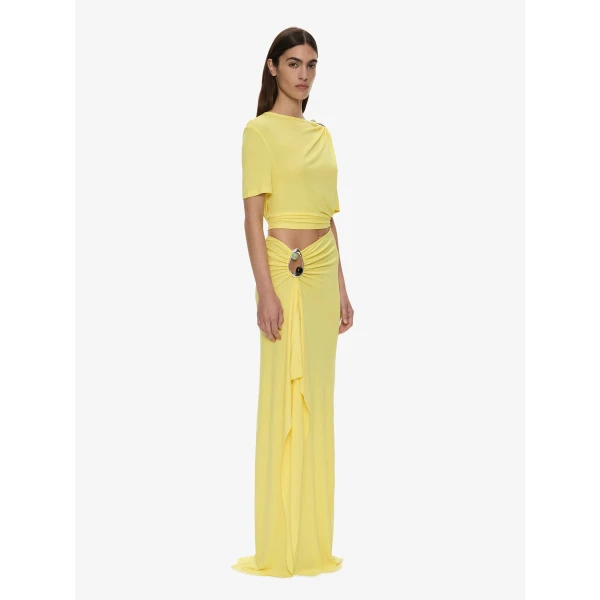 Christopher Esber Orica Crystal Ruched Jersey Tee in Targa Yellow | T-shirts | Luxury Shoes 