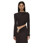 Christopher Esber Orica Crystal Ruched Long Sleeve Top in Molasses | Long Sleeve | Luxury Shoes 