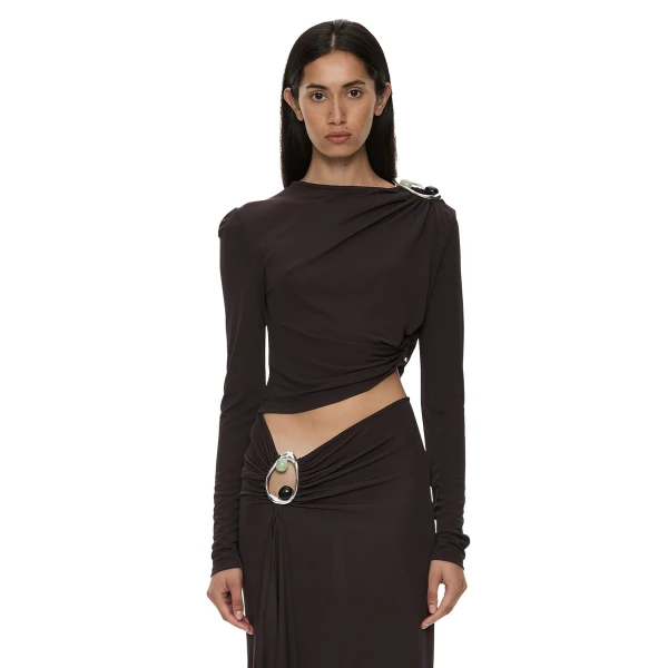 Orica Crystal Ruched Long Sleeve Top in Molasses