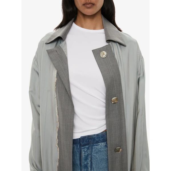 Christopher Esber Retract Tailored Duster Coat in Slate Stripe | Coats | Luxury Shoes 