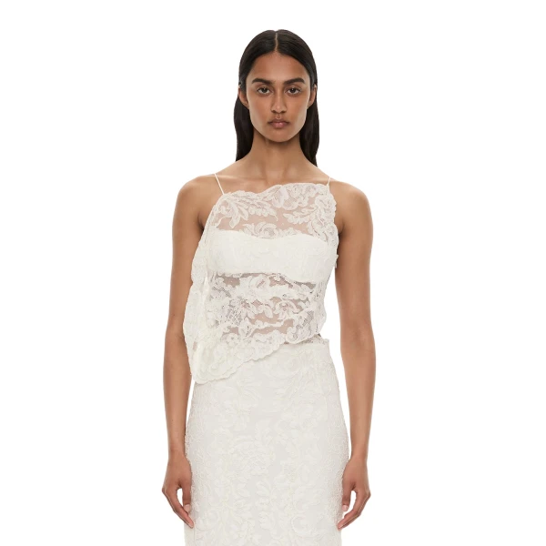 Christopher Esber Reverie Floating Lace Cami in White | Camisoles | Luxury Shoes 
