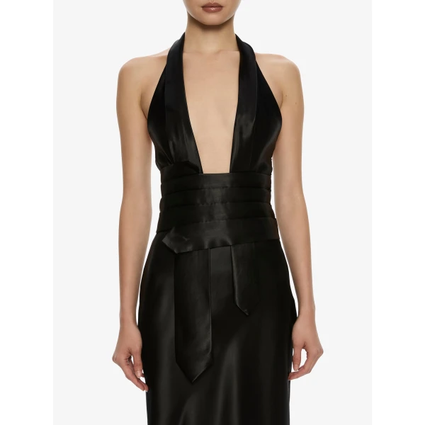 Christopher Esber Reyer Satin Tie Gown in Black | Evening Gowns | Luxury Shoes 