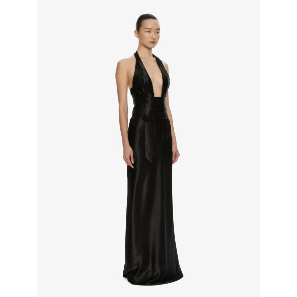 Christopher Esber Reyer Satin Tie Gown in Black | Evening Gowns | Luxury Shoes 