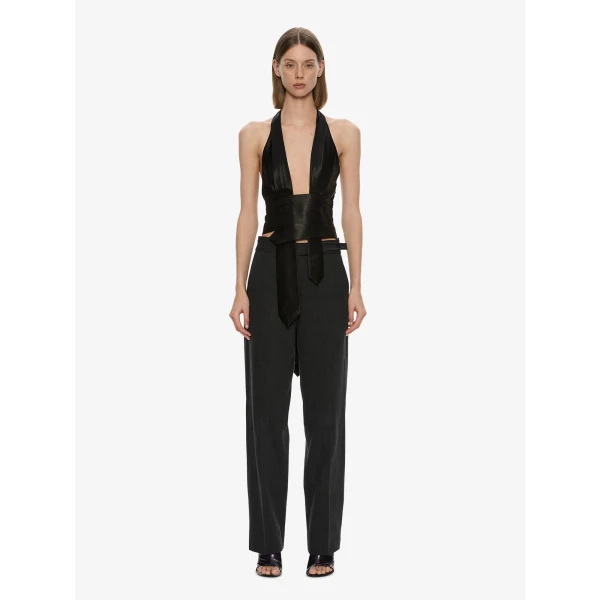 Christopher Esber Reyer Satin Tie Top in Black | Tops | Luxury Shoes 