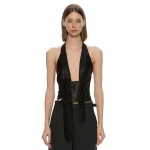 Christopher Esber Reyer Satin Tie Top in Black | Tops | Luxury Shoes 
