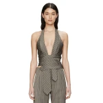 Christopher Esber Reyer Tailored Tie Top in Graphite Stripe | Tops | Luxury Shoes 