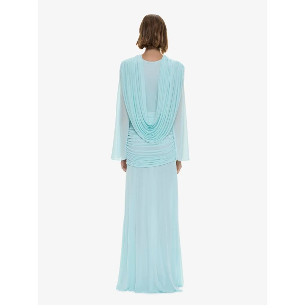 Christopher Esber Ripple Drape Long Sleeve Gown in Mystic Mint | Evening Gowns | Luxury Shoes 