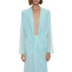 Christopher Esber Ripple Drape Long Sleeve Gown in Mystic Mint | Evening Gowns | Luxury Shoes 
