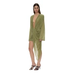 Christopher Esber Ripple Drape Long Sleeve Mini Dress in Fennel | Mini Dresses | Luxury Shoes 